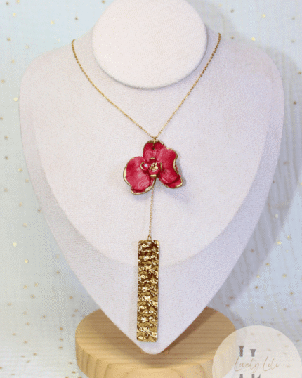 Collier Orchid L Red Or de Noel
