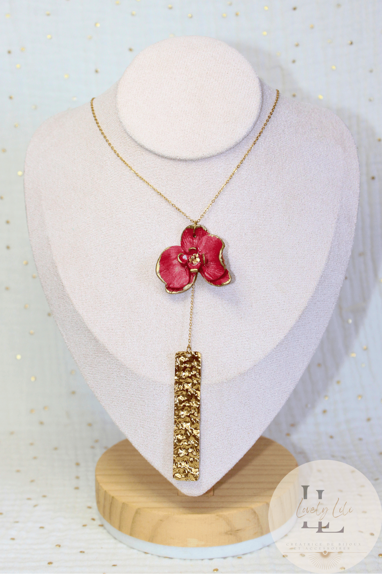 Collier Orchid L Red Or de Noel