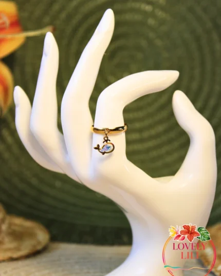 Bague chant de la baleine acier doré