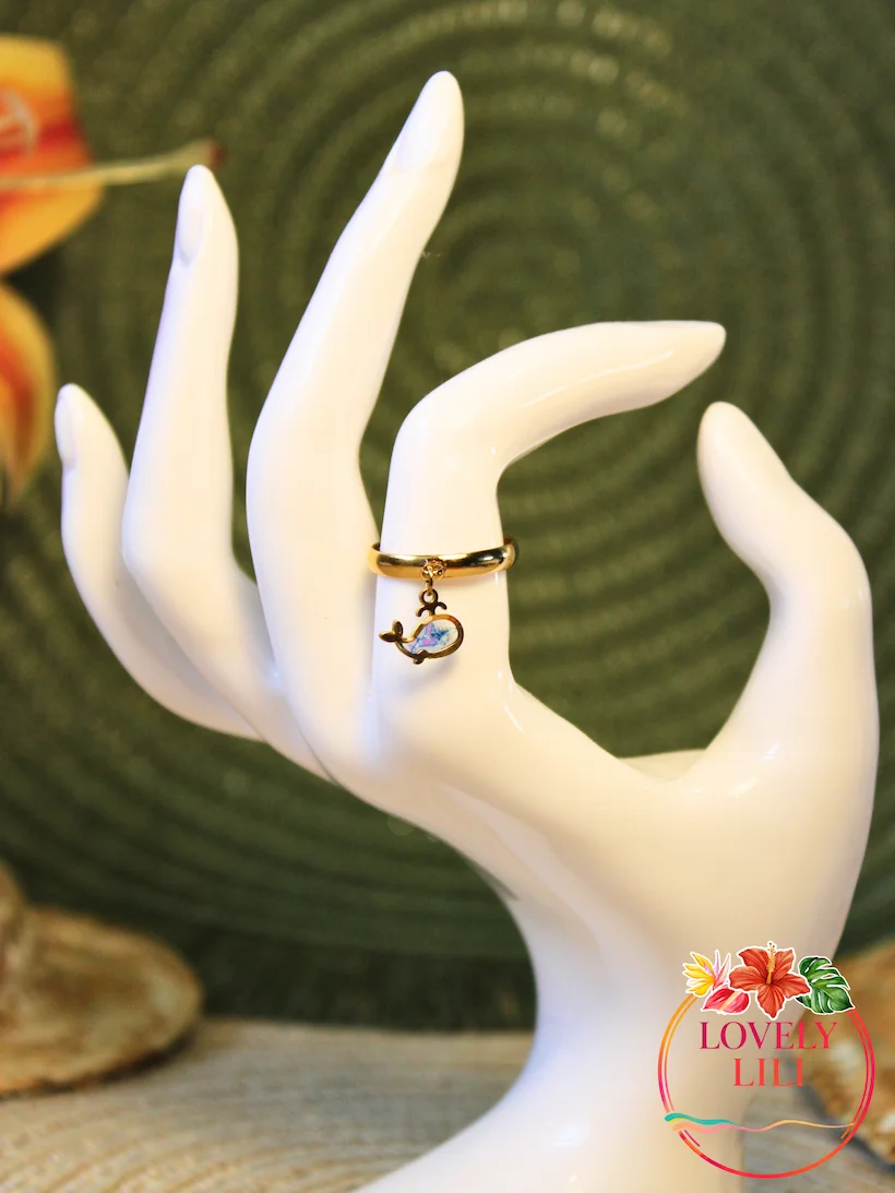 Bague chant de la baleine acier doré