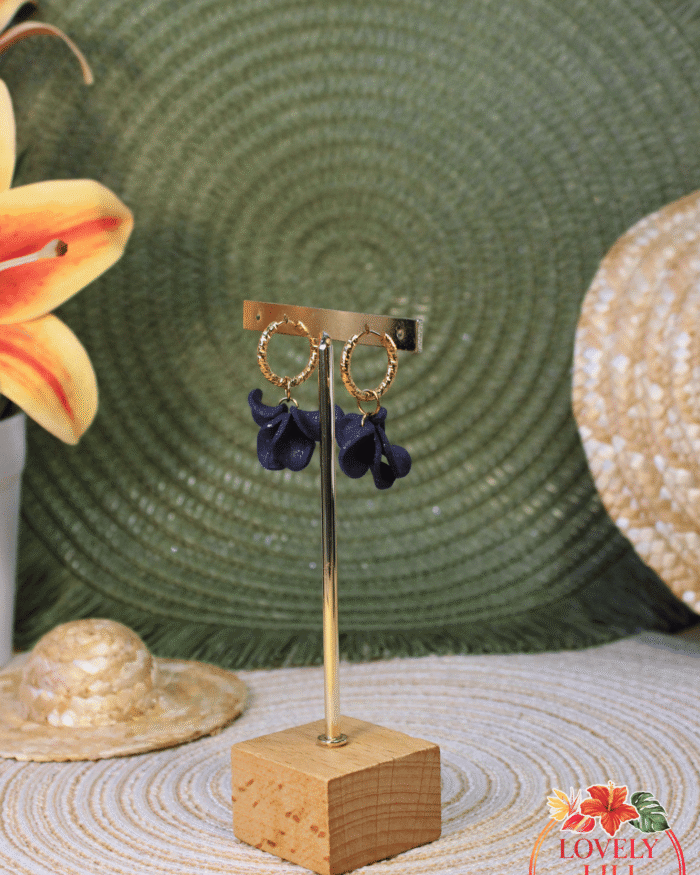 Boucles d&rsquo;oreilles Jolies Lili bleu nuit scintillant