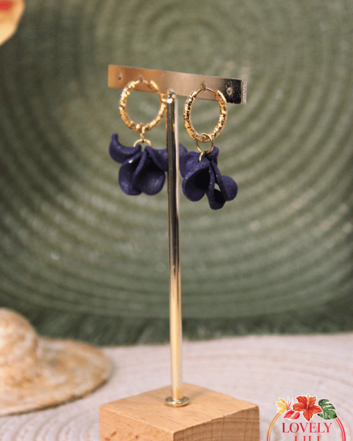 Boucles d&rsquo;oreilles Jolies Lili bleu nuit scintillant zoom
