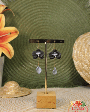Boucles d&rsquo;oreilles orchidées Fleurs Bleues nuit scintillant et pastel