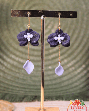 Boucles d&rsquo;oreilles orchidées Fleurs Bleues nuit scintillant et pastel zoom