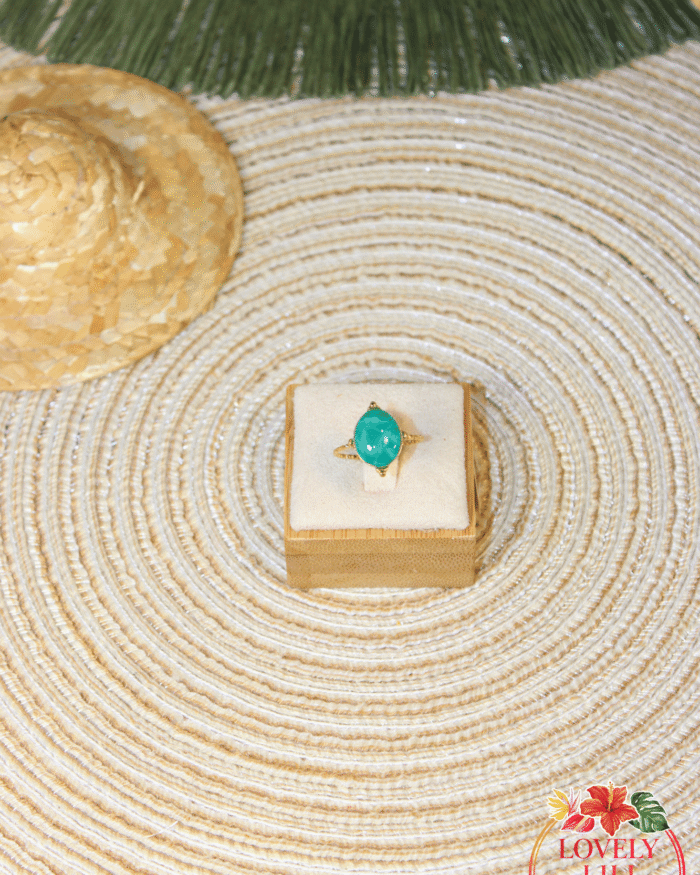 Bague ovale verte marbré Lovely Péi zoom