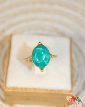 Bague ovale verte marbré Lovely Péi zoom x2