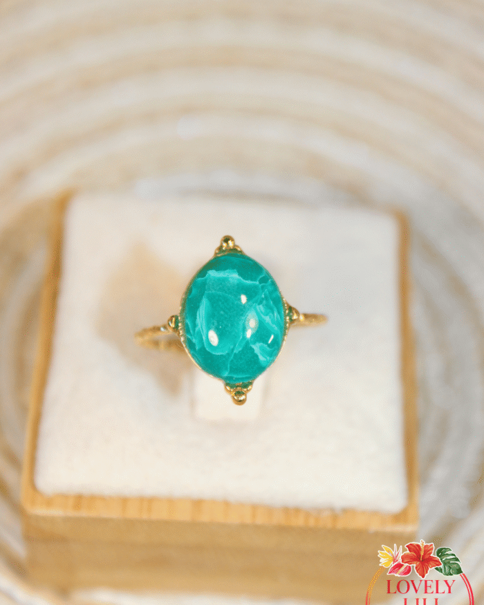 Bague ovale verte marbré Lovely Péi zoom x2