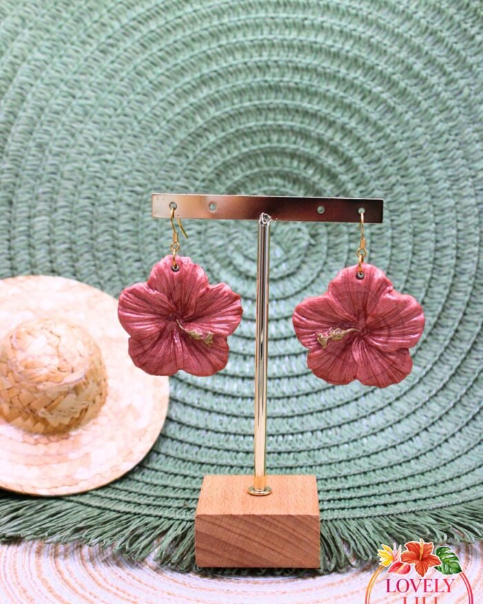 Boucles doreilles Lovely Péi Hibiscus rose gold