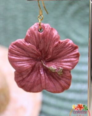 Boucles doreilles Lovely Péi Hibiscus rose gold coté droit