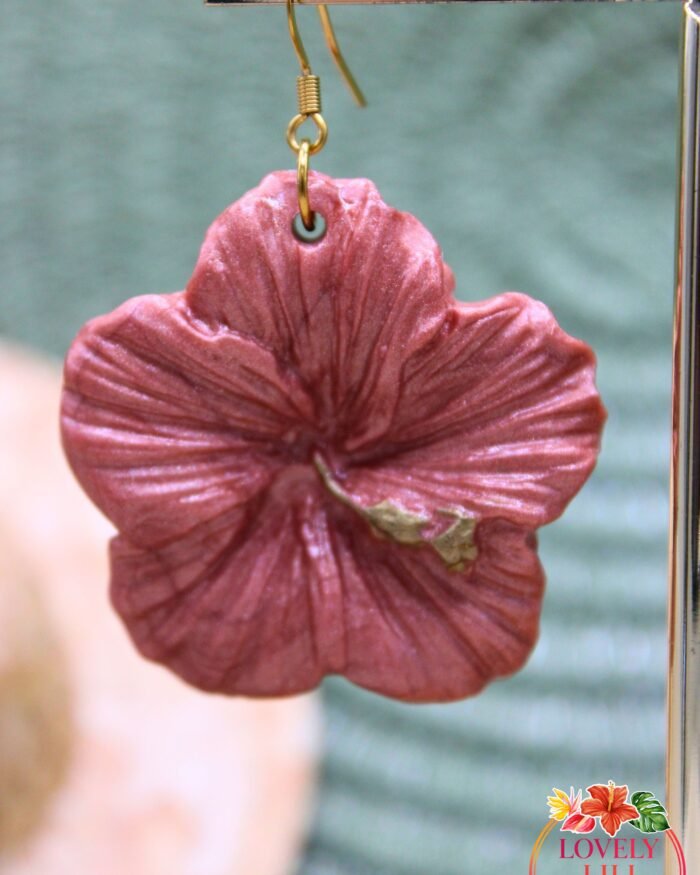 Boucles doreilles Lovely Péi Hibiscus rose gold coté droit
