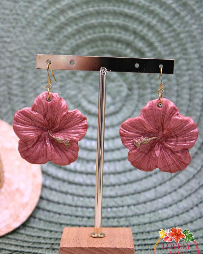 Boucles doreilles Lovely Péi Hibiscus rose gold zoom