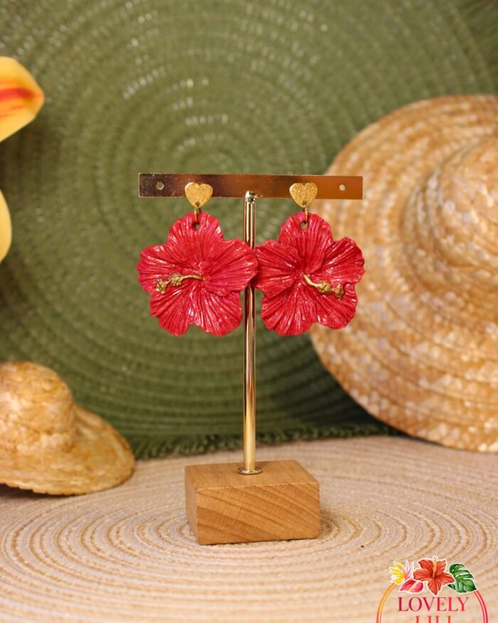 Boucles doreilles Lovely Péi Hibiscus rouge