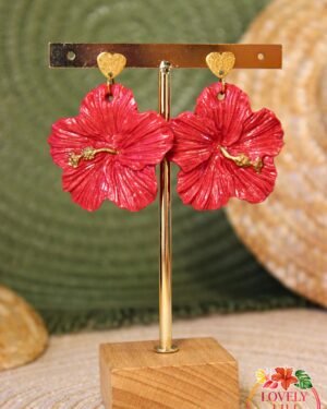 Boucles doreilles Lovely Péi Hibiscus rouge zoom