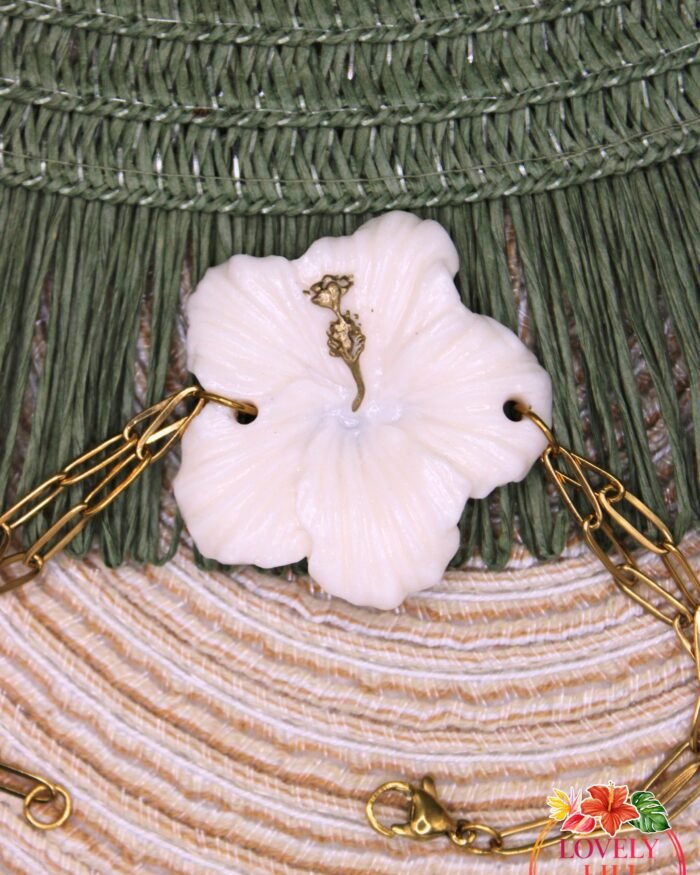 Bracelet Lovely Péi Hibiscus blanc pailleté détails