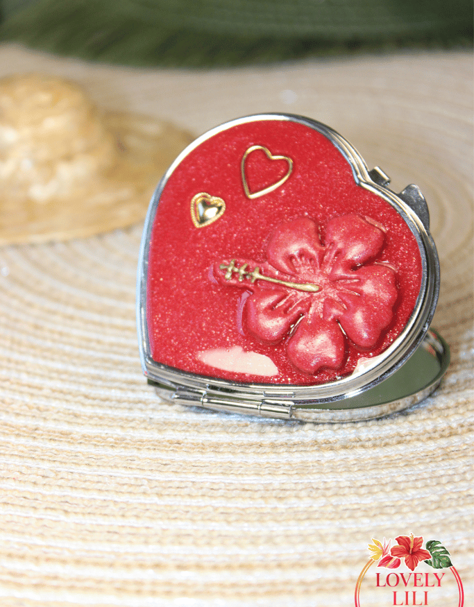 Mirroir coeur hibiscus détails