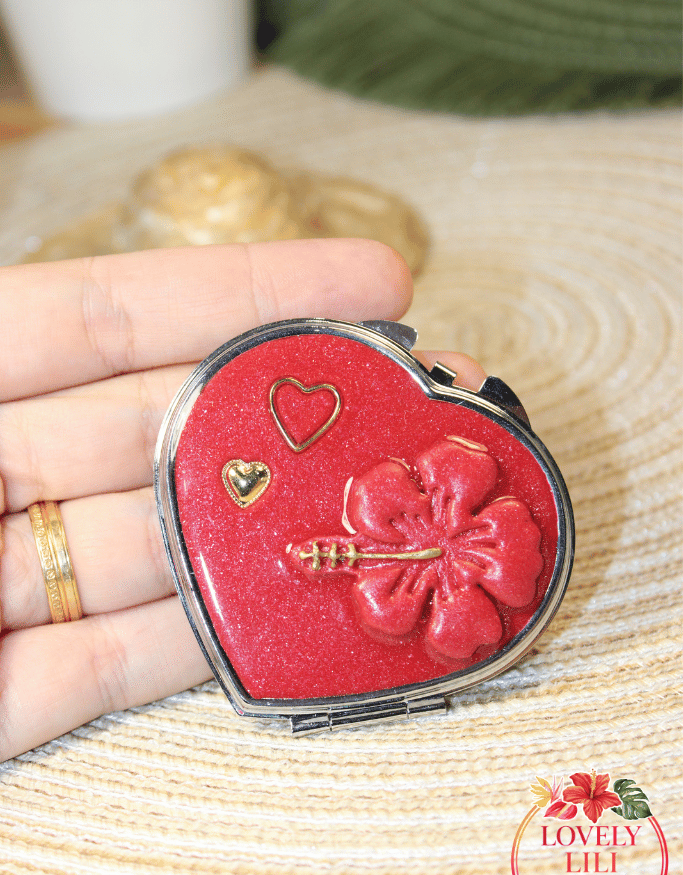 Mirroir coeur hibiscus taille main